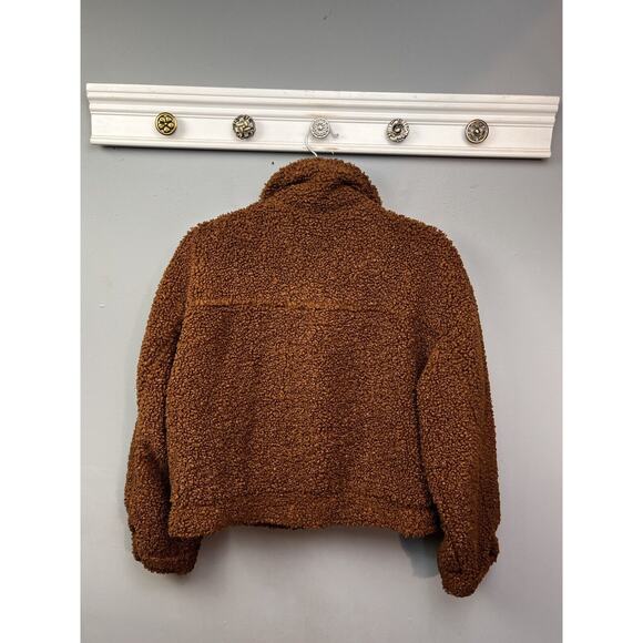 Forever 21 Sherpa Teddy Bear Jacket Coat Womens Large Brown Button pockets - Picture 2 of 8